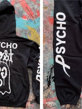 PSYCHWORLD Psycho Ghost Matching Sweatsuit Set Hoodie and Joggers Size Large